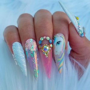 stiletto nails unicorn glitter
