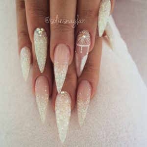 stiletto nails white glitter mandala