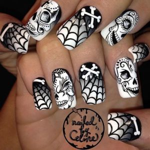 halloween skull nails