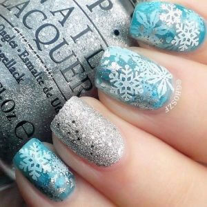 nail art flocon de neige bleu turquoise